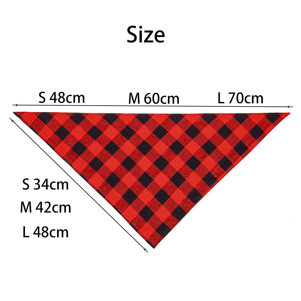 Large Plaid Dog Bandana Scarf – Soft Washable Cotton Red