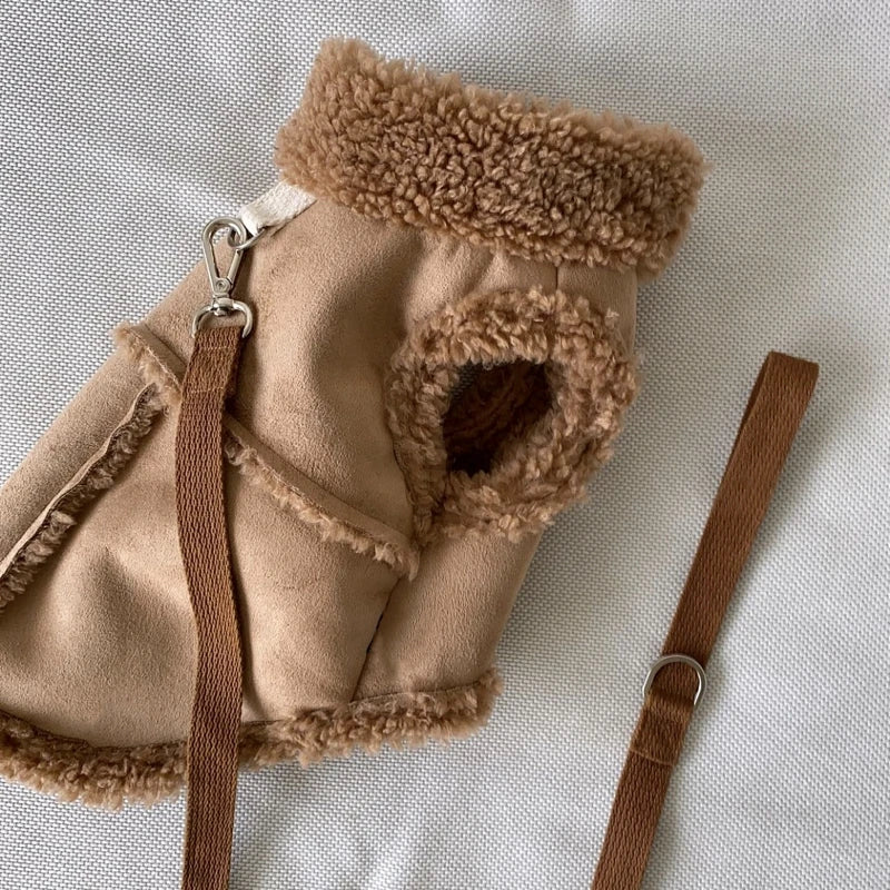 GuTing Van Small Dog Coat | Solid Brown Polyester Teddy Pullover