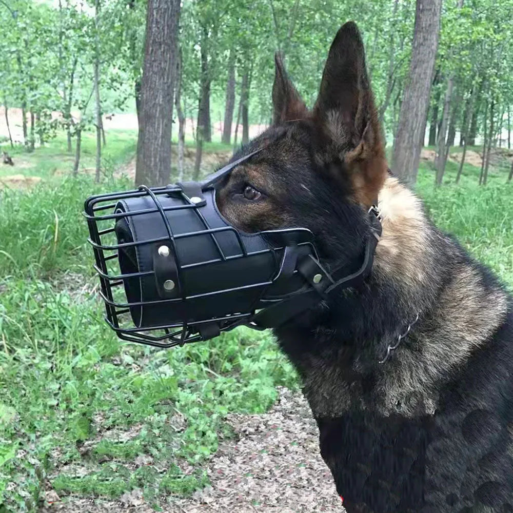 Stainless Steel Dog Muzzle Cage – Adjustable Breathable Training Cover