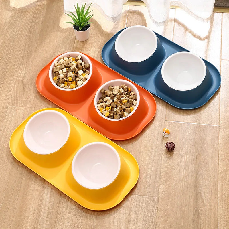 15° Tilted Double Dog Bowl – Stainless Steel Neck Protection Feeder