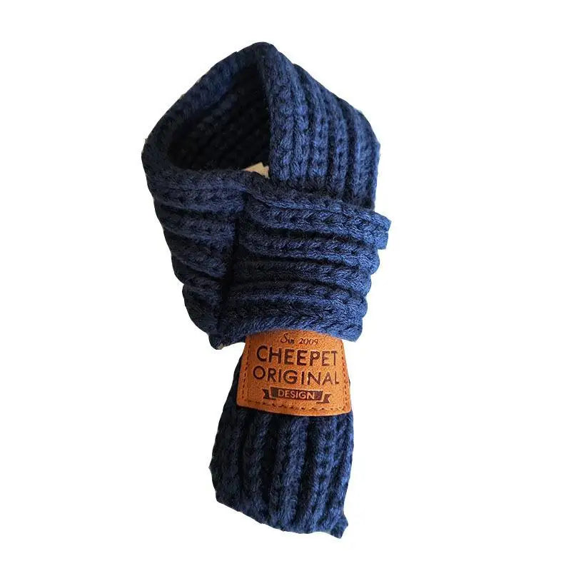Korean Style Knitted Dog Scarf – Winter Warm Bow, One Size