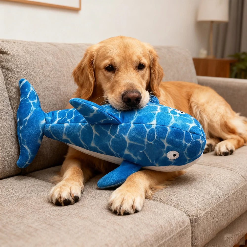 Whale Plush Dog Toy – Squeaky Interactive for All Sizes