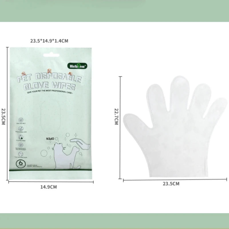 Dog Grooming Gloves – No-Rinse Cleaning Wipes (6pcs)