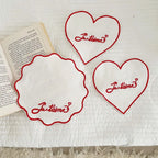 Embroidered Dog Mat – Pure Cotton Decorative Bowl Mat with Love Flower Trim for Dogs