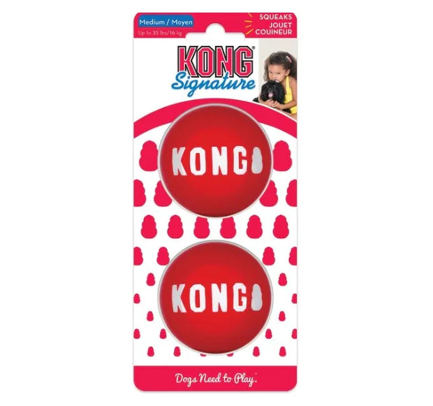 KONG Signature Balls Dog Toy – Squeaky High-Bounce Fetch Balls (2-Pack)