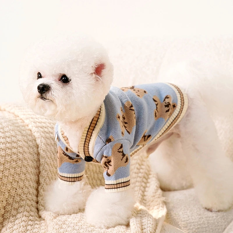 Luxury Striped Dog Cardigan – Cotton Warm Sweater Coat