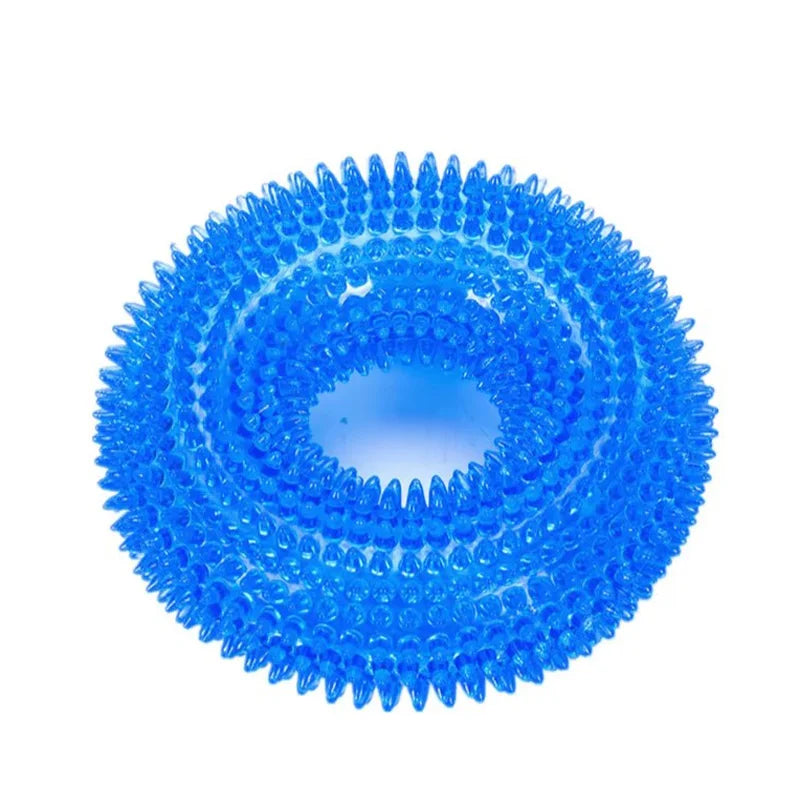 Squeaky Thorn Ring Dog Toy – TPR Rubber Dental Chew for Puppies & Teeth Cleaning