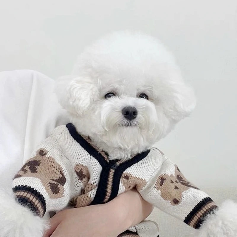 Luxury Striped Dog Cardigan – Cotton Warm Sweater Coat