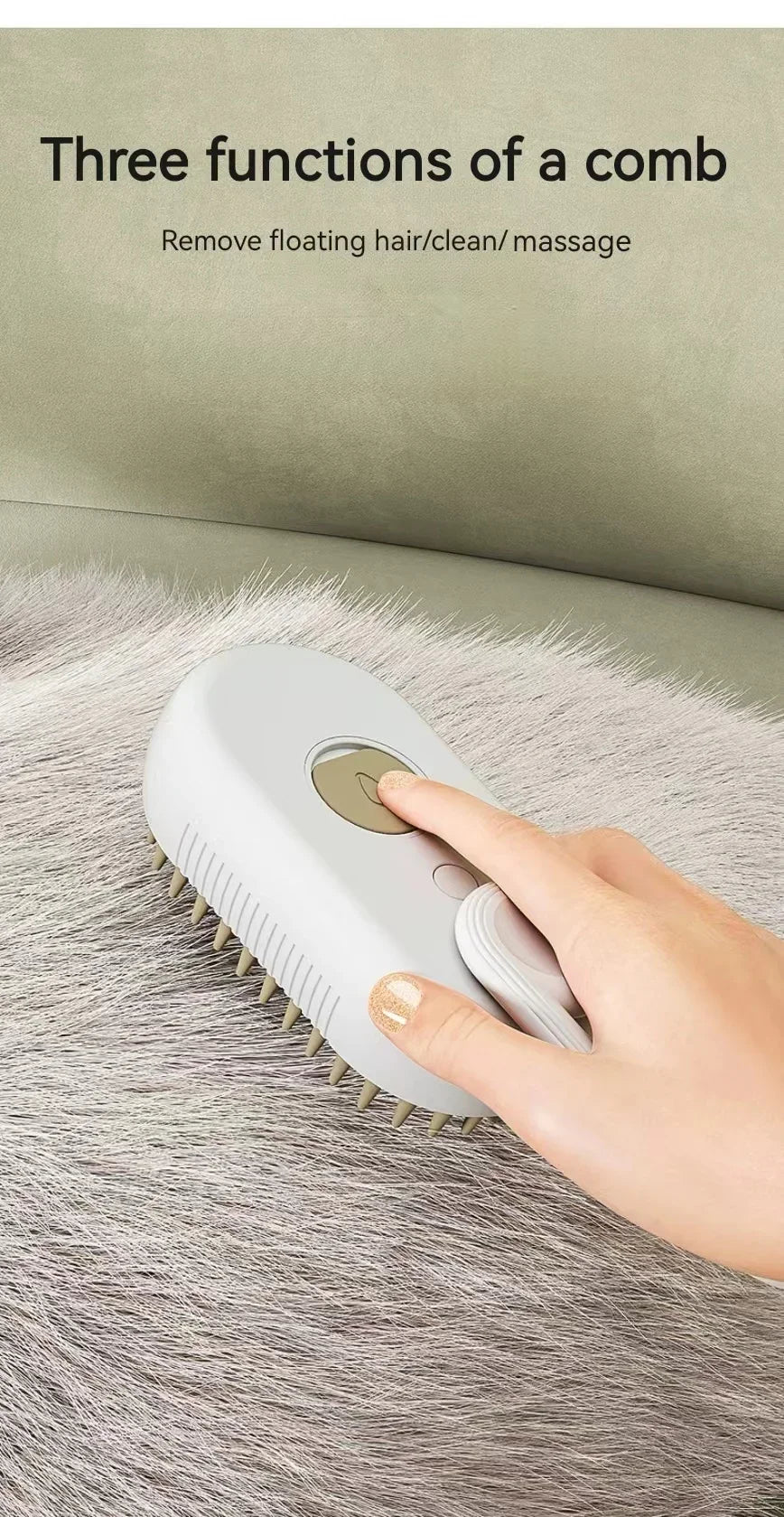 3-in-1 Electric Pet Hair Brush – Steam Spray, Massage & Hair Removal
