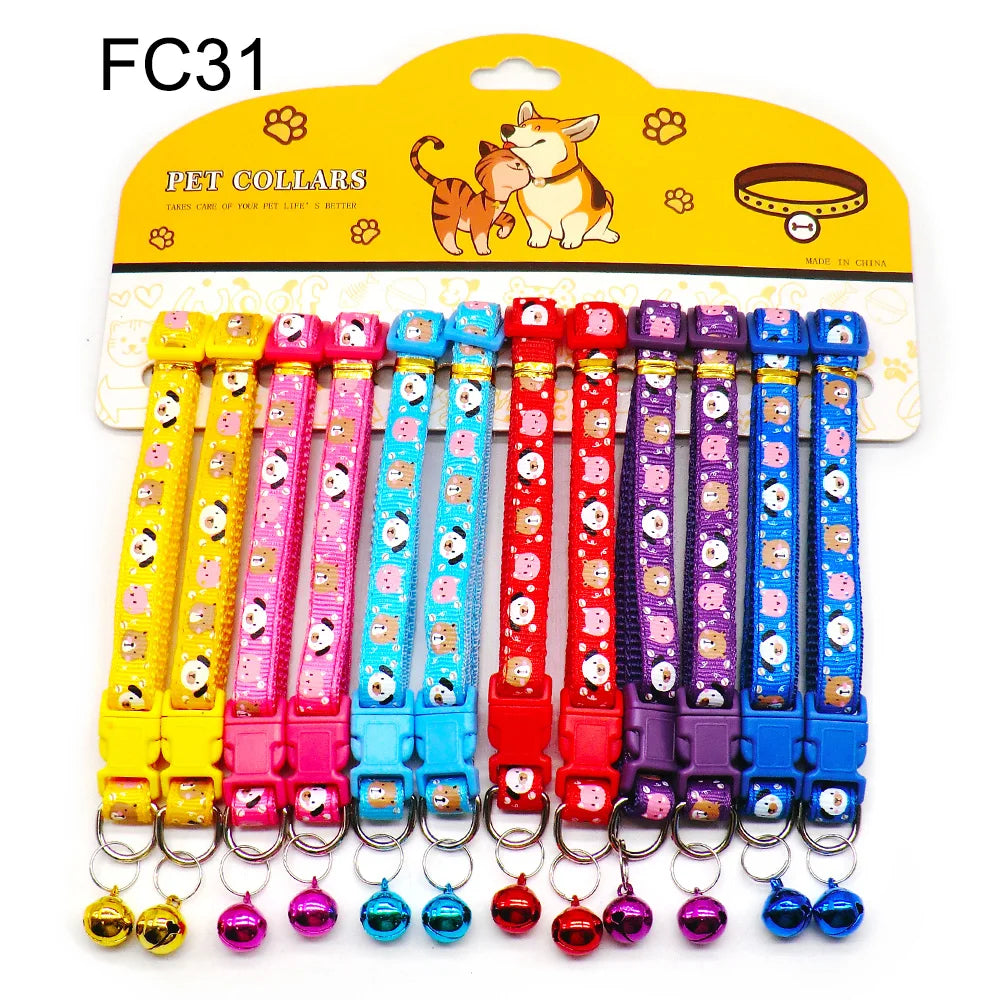 Multicolor Dog Collars with Bell 12 Pack – Adjustable ID Safe