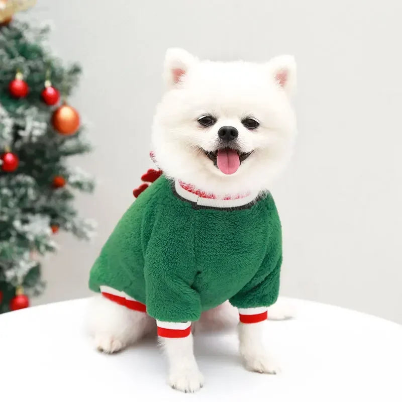 Nonecn Winter Dog Hoodie | Green Elk Print | XS Small Dogs