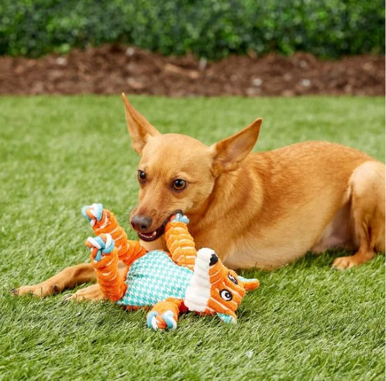 KONG Floppy Knots Fox Dog Toy – Rope & Squeaky Plush Tug Toy