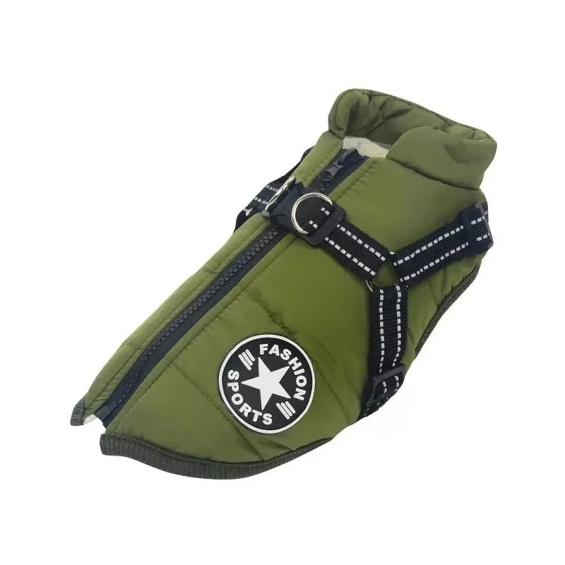 Large Dog Jacket with Built-In Harness – Waterproof Winter Coat