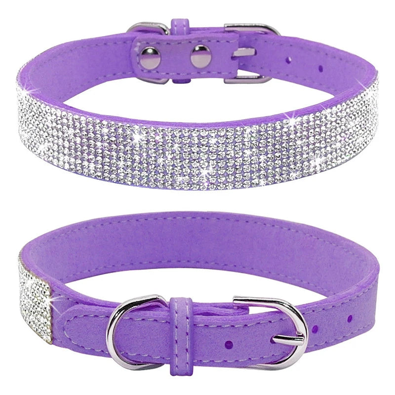 Crystal Rhinestone Dog Collar – Suede with Zinc Buckle