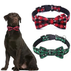 Christmas Dog Collar with Bow Tie – Plaid Snowflake Festive Red