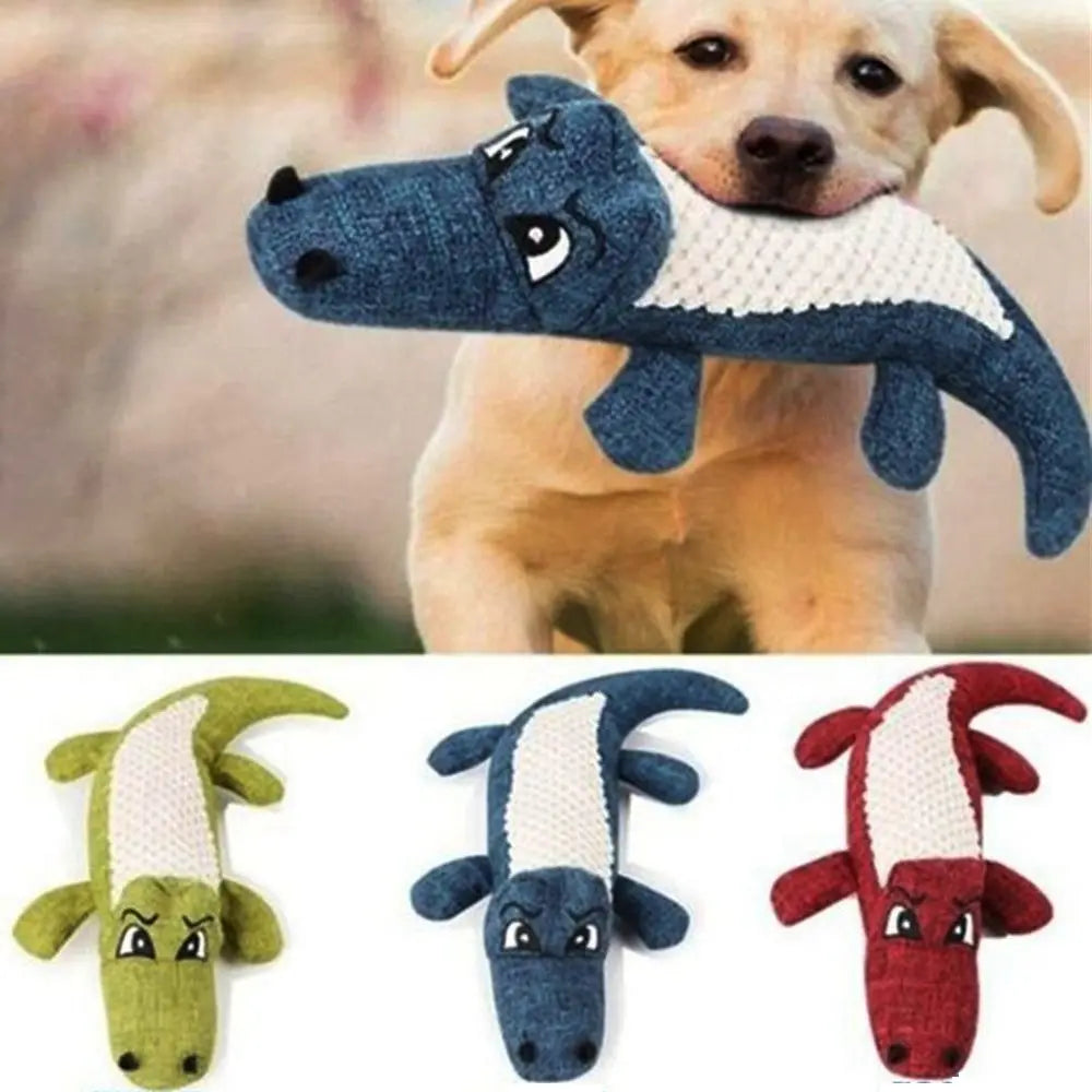 Linen Plush Crocodile Dog Toy – Squeaky Interactive