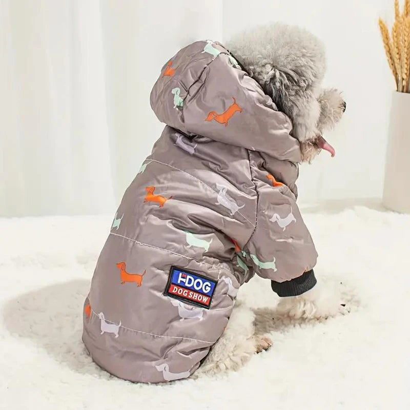 Dog Hooded Down Jacket – Winter Coat with Leash Ring