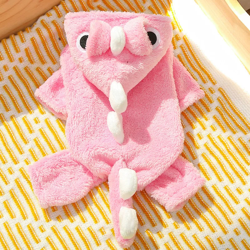 Dinosaur Dog Flannel Jumpsuit – Cozy Winter Romper for Small Dogs