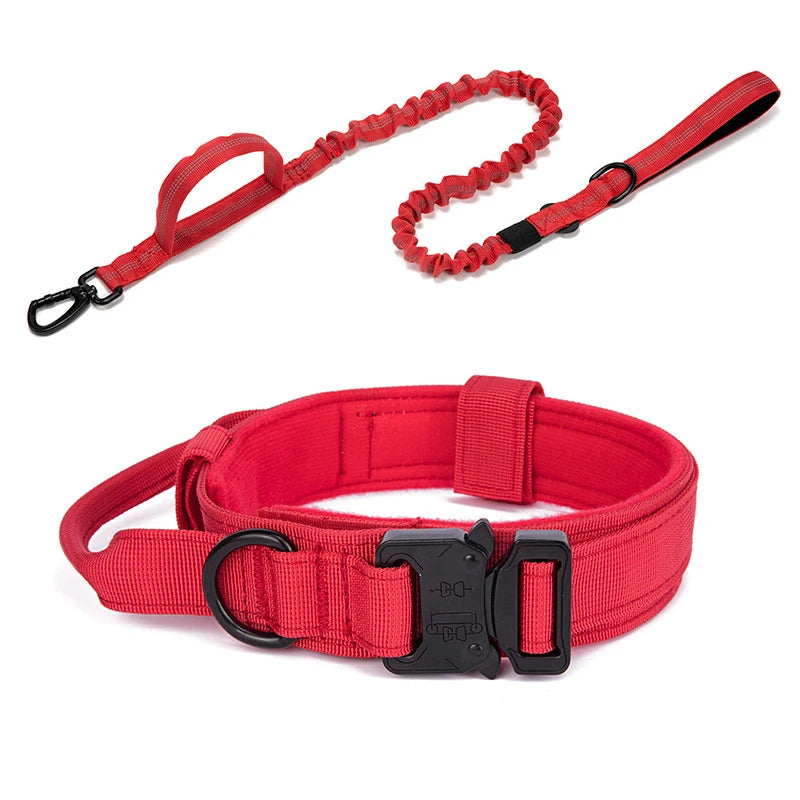 Reflective Nylon Dog Collar and Leash Set – Tactical 2PC for Large Dogs