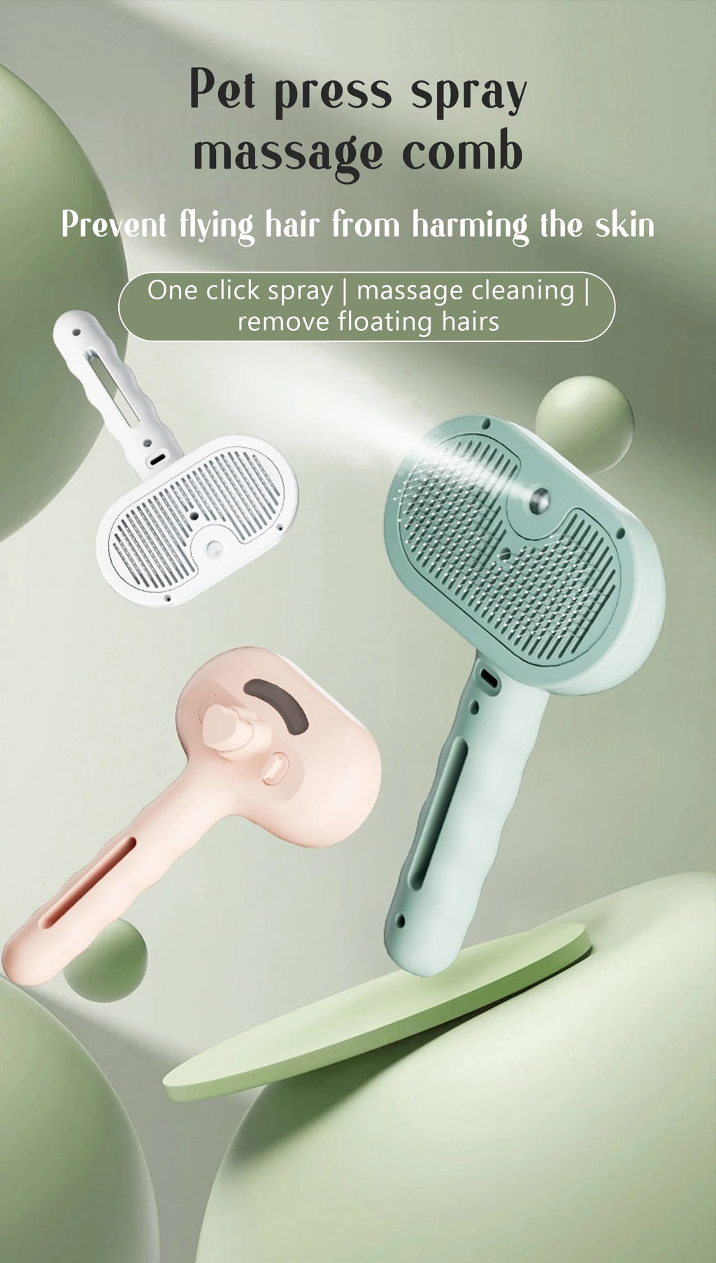 USB Rechargeable Dog Steam Massage Comb Soft Teeth Grooming Brush