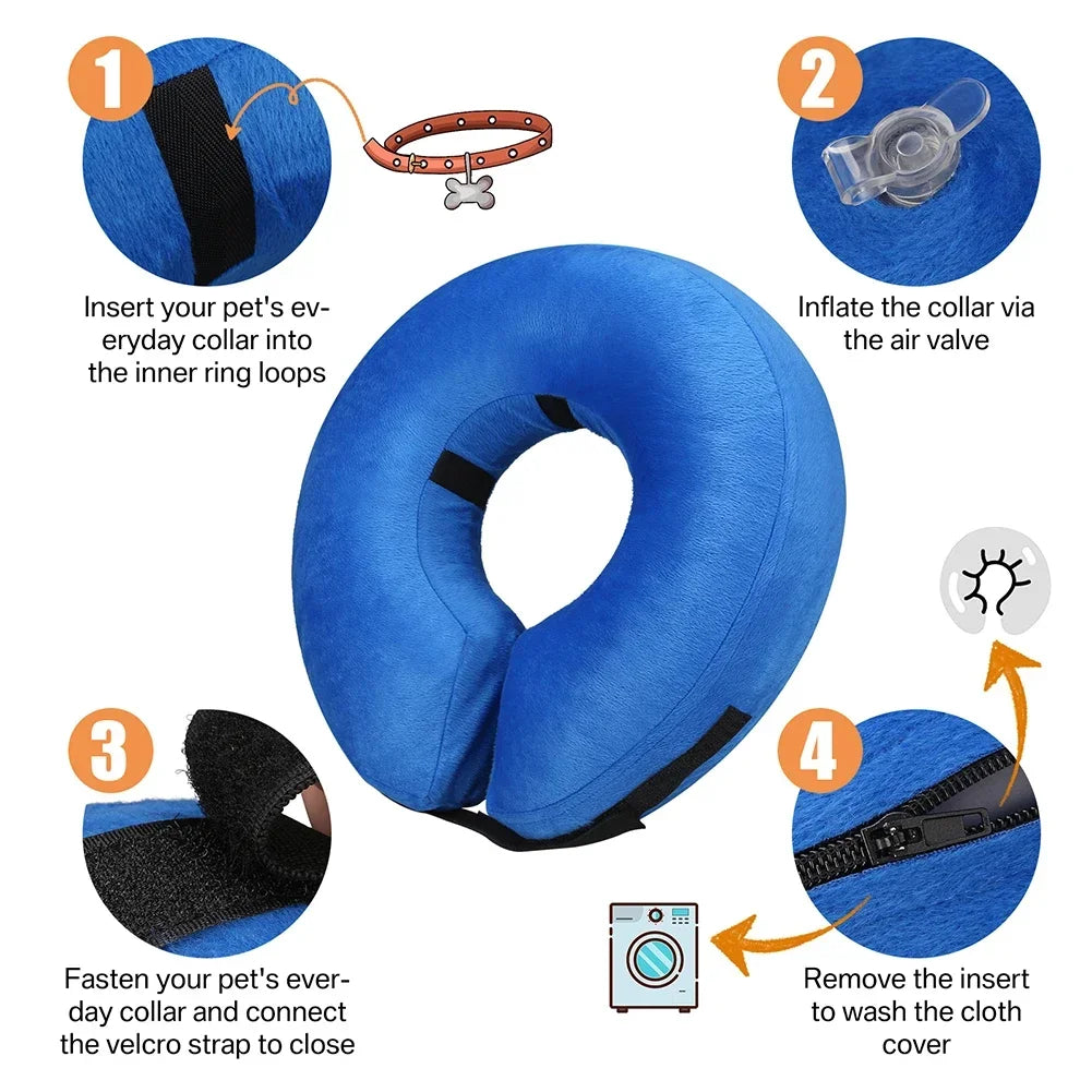 Inflatable Dog Recovery Collar – Soft Protective Cone Blue S- L