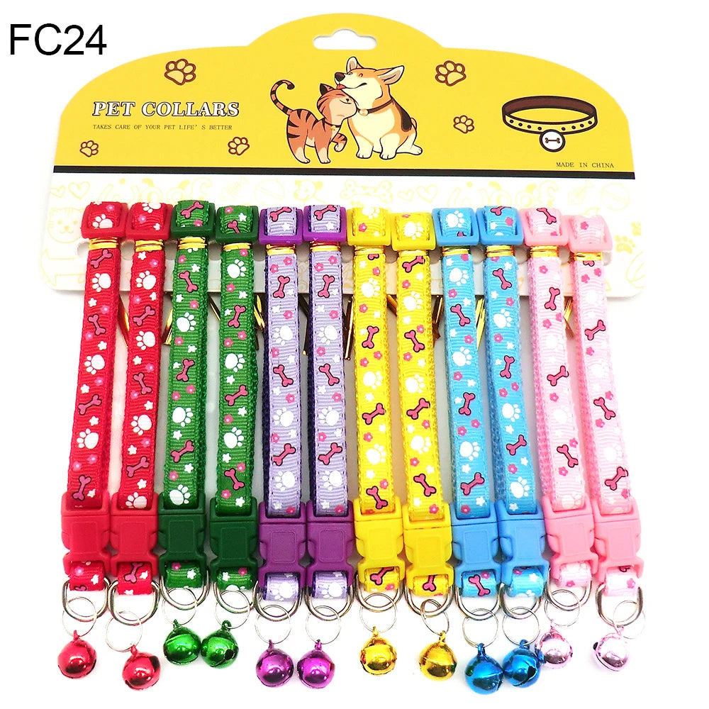 Multicolor Dog Collars with Bell 12 Pack – Adjustable ID Safe