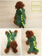 Blue Dinosaur Dog Coat – Thick Hooded Winter Jacket