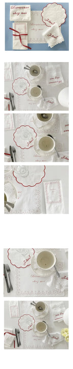 Embroidered Dog Mat – Pure Cotton Decorative Bowl Mat with Love Flower Trim for Dogs