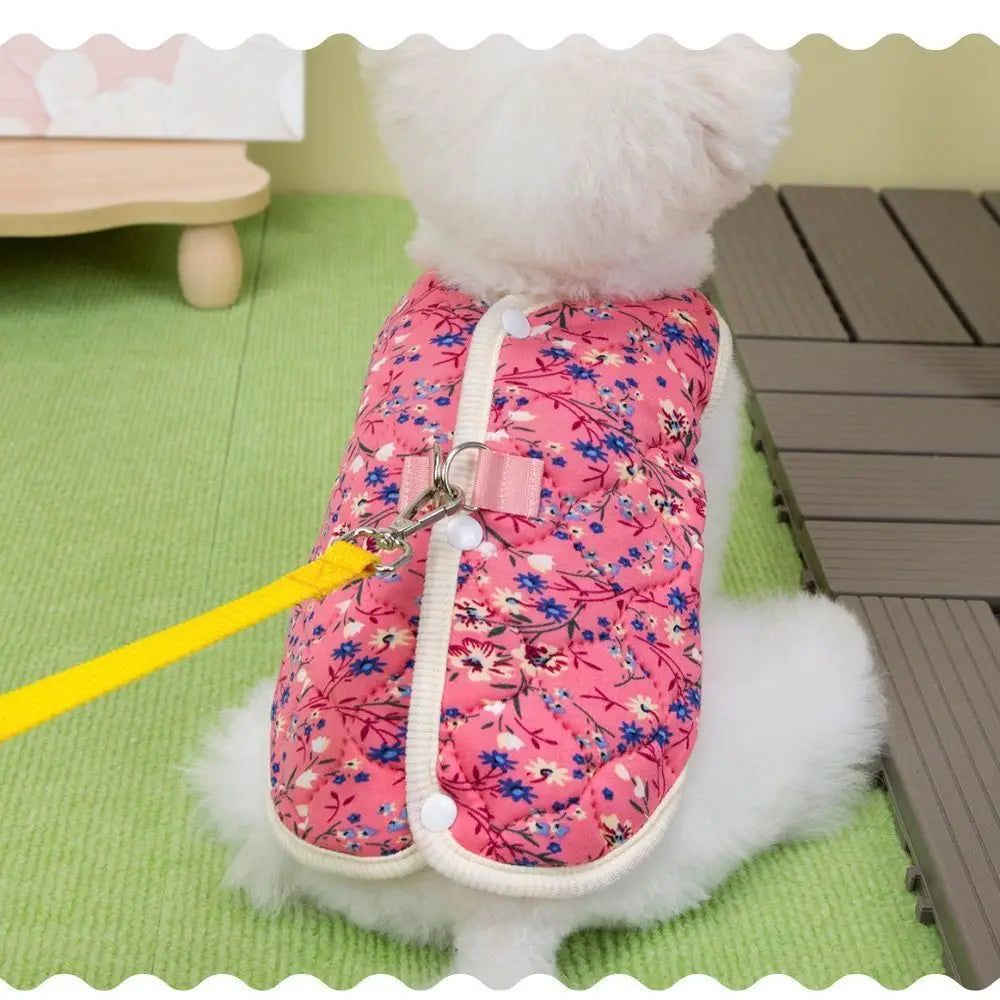 CozyPaw Floral Puppy Vest – Thickened Fleece-Lined Winter Dog Coat