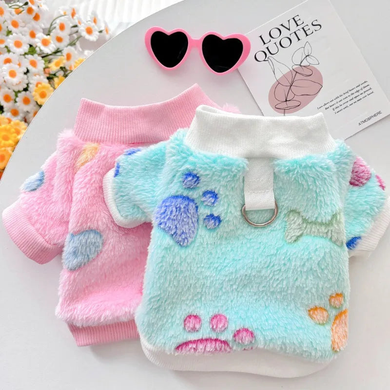 Winter Fleece Dog Hoodie – Heart Print Warm Pet Jacket