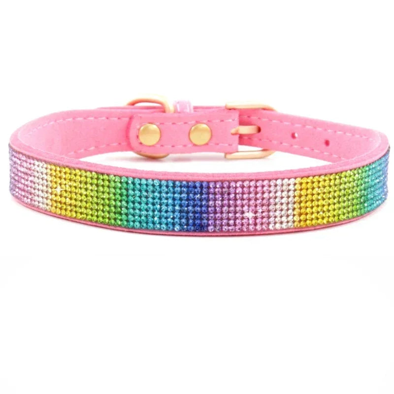 Suede Crystal Dog Collar – Rhinestone Buckle Sparkle