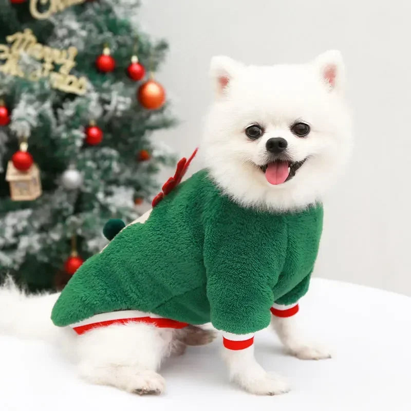 Nonecn Winter Dog Hoodie | Green Elk Print | XS Small Dogs