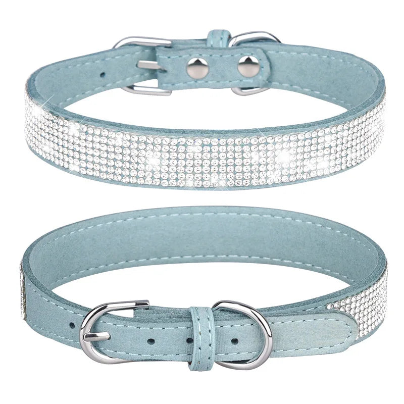 Suede Crystal Dog Collar – Rhinestone Buckle Sparkle