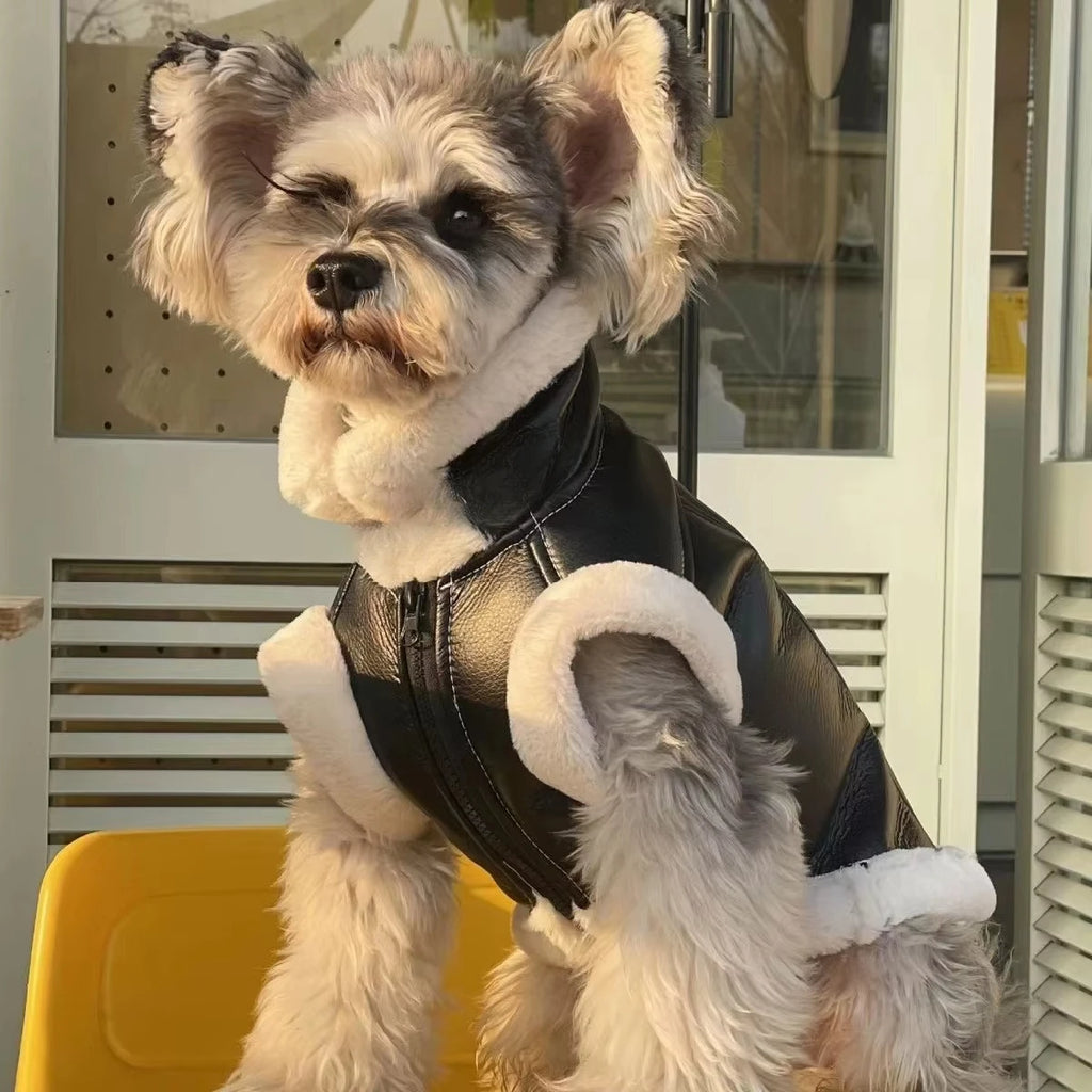 Velvet Dog Vest Coat – Fleece Lined Sleeveless Winter Jacket Black