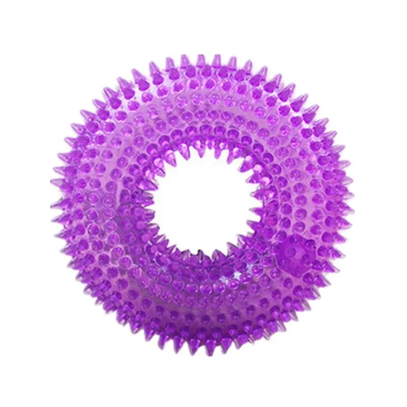 Squeaky Thorn Ring Dog Toy – TPR Rubber Dental Chew for Puppies & Teeth Cleaning