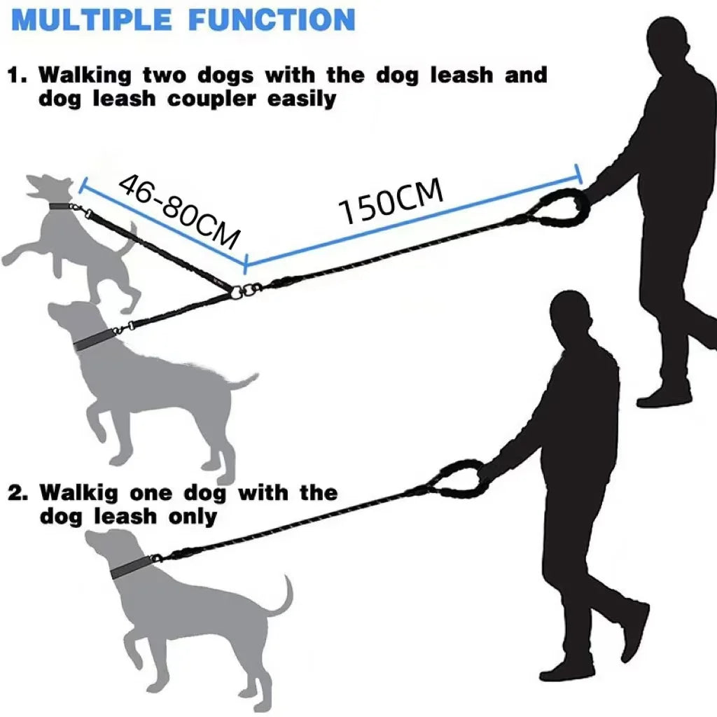 Dog Double Leash – Tangle-Free Bungee Control
