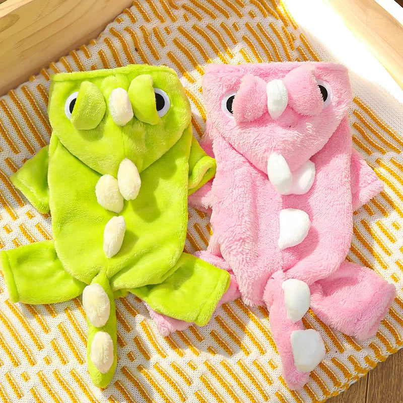 Dinosaur Dog Flannel Jumpsuit – Cozy Winter Romper for Small Dogs
