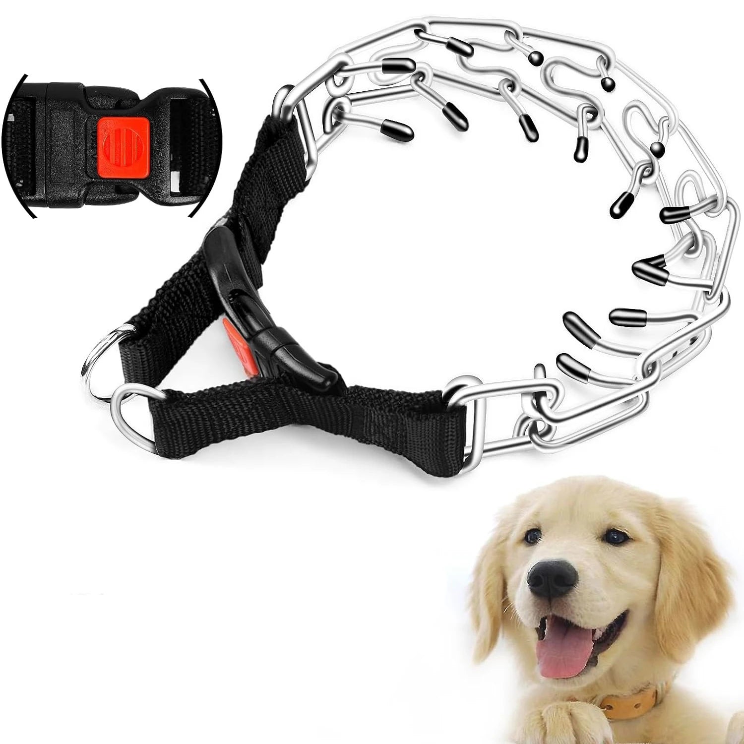 Adjustable Dog Prong Training Collar – Stainless Steel with Quick Release