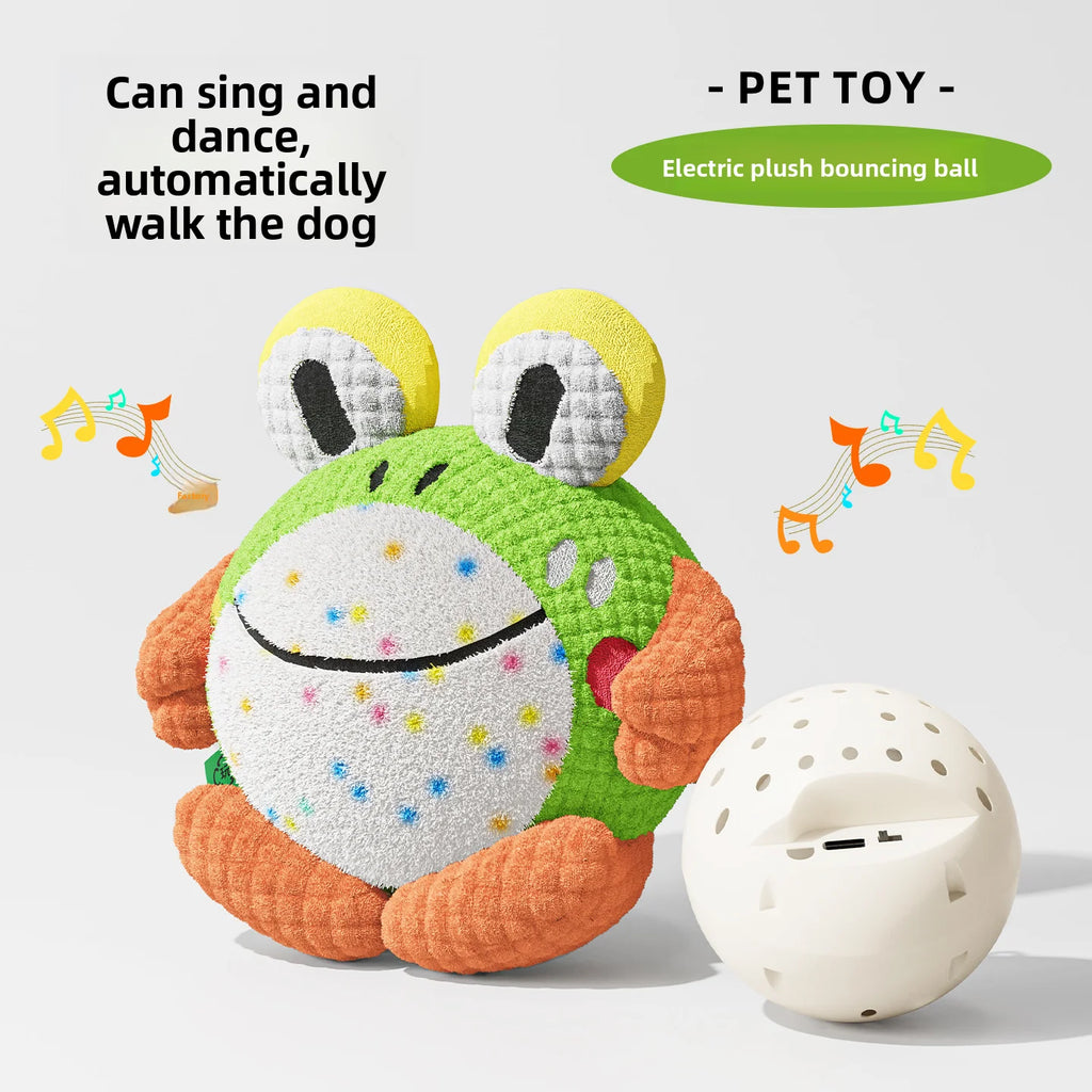 Electric Bouncing Dog Ball Toy – Interactive Squeaky Plush Chew Toy