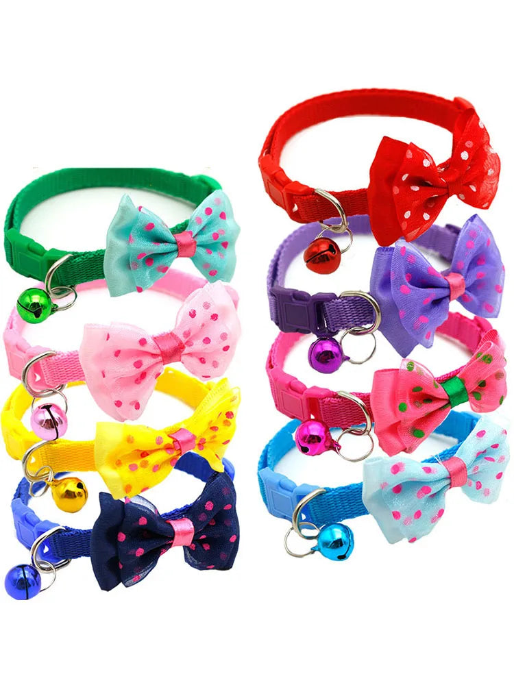 Fashionable Pet Collar With Bow Tie & Bell – Adjustable Nylon for Small Dogs
