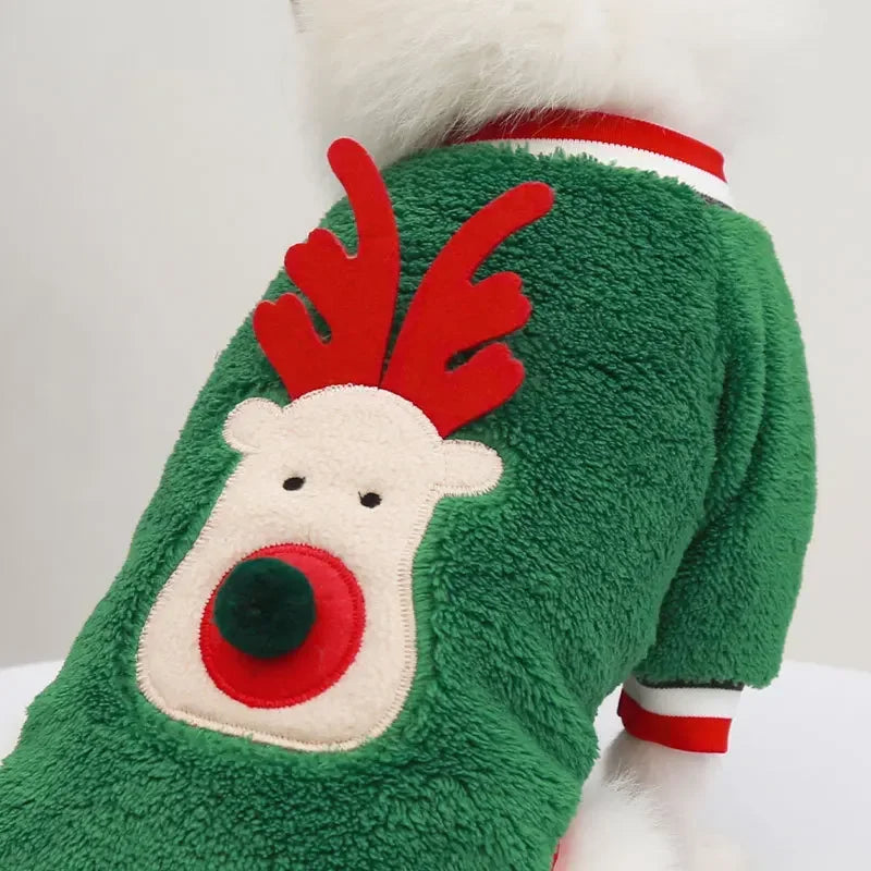 Nonecn Winter Dog Hoodie | Green Elk Print | XS Small Dogs