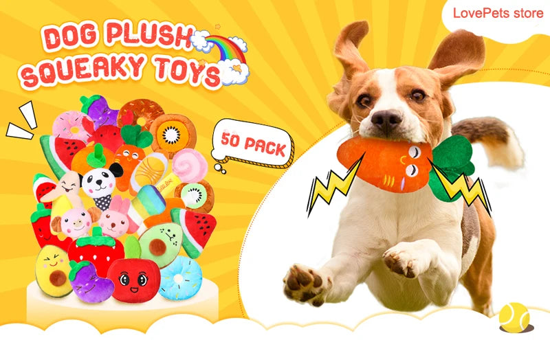 Dog Squeaky Plush Toys 50-Pack – Soft Toys for Small & Medium Dogs