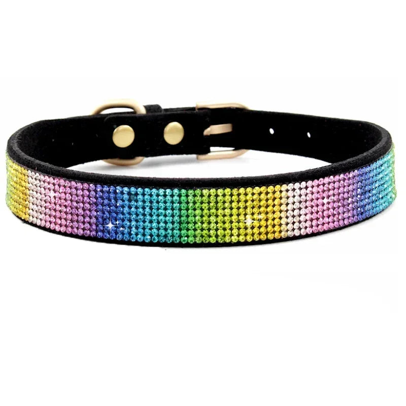Suede Crystal Dog Collar – Rhinestone Buckle Sparkle