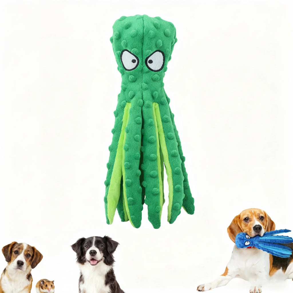 Octopus No Stuffing Dog Toy – Squeaky Crinkle Plush