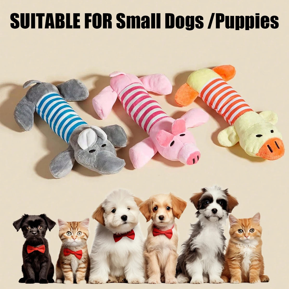 Plush Squeaky Dog Toys for All Sizes — Elephant, Duck & Pig Chew Toys
