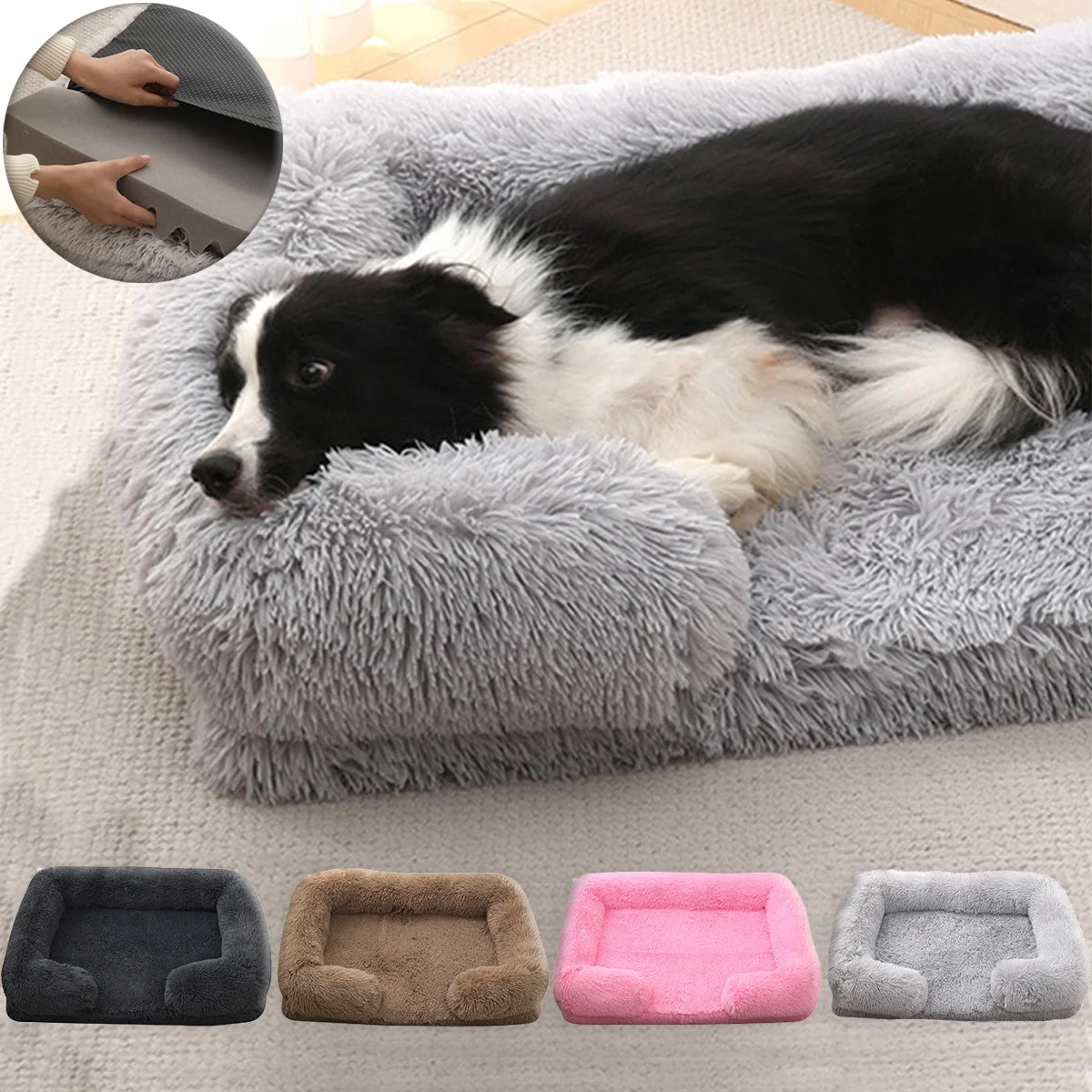 Orthopedic Square Plush Dog Bed – Removable Washable Winter Sofa