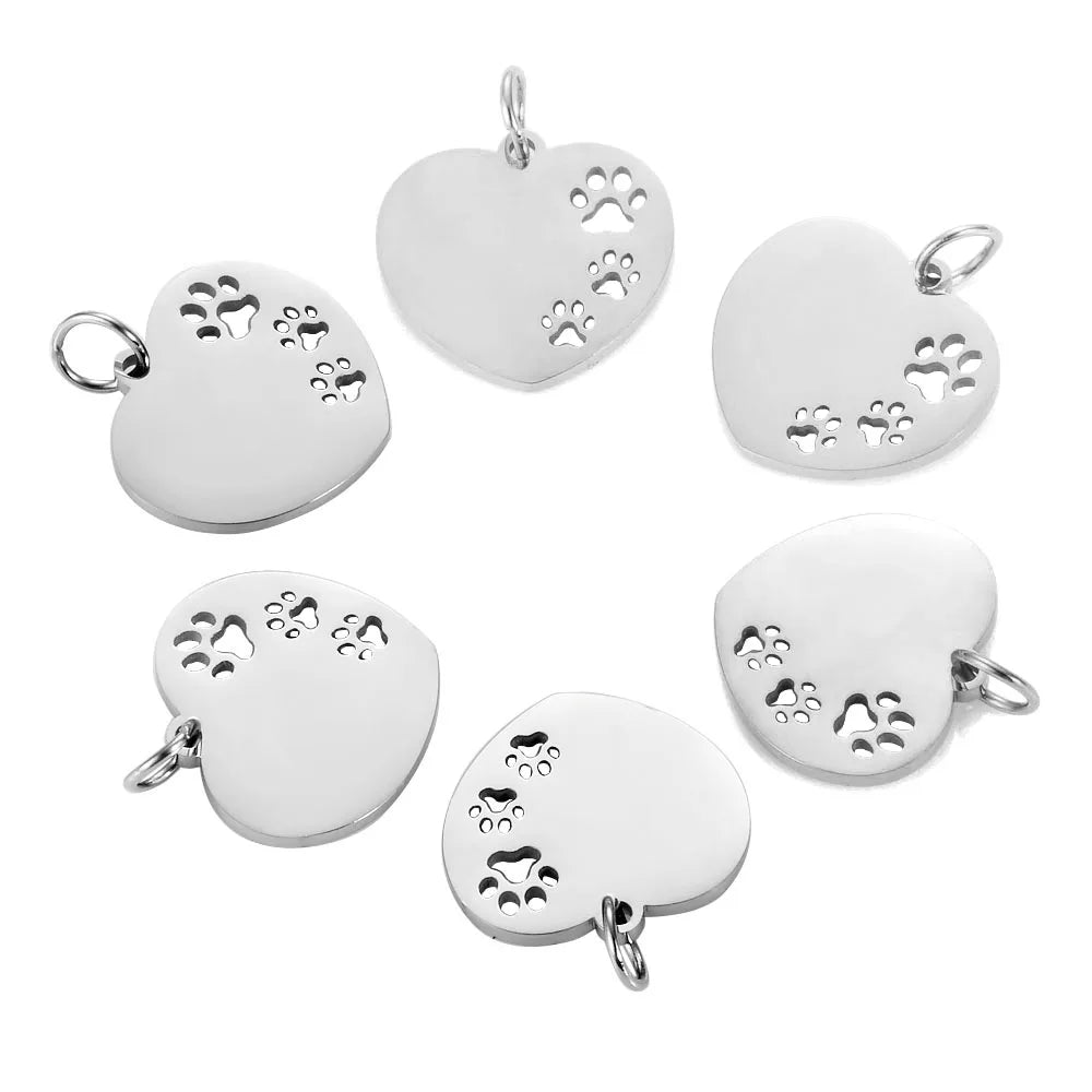 Paw Print & Bone Charm Pendants – Stainless Steel DIY Set (5 Pcs Gold)