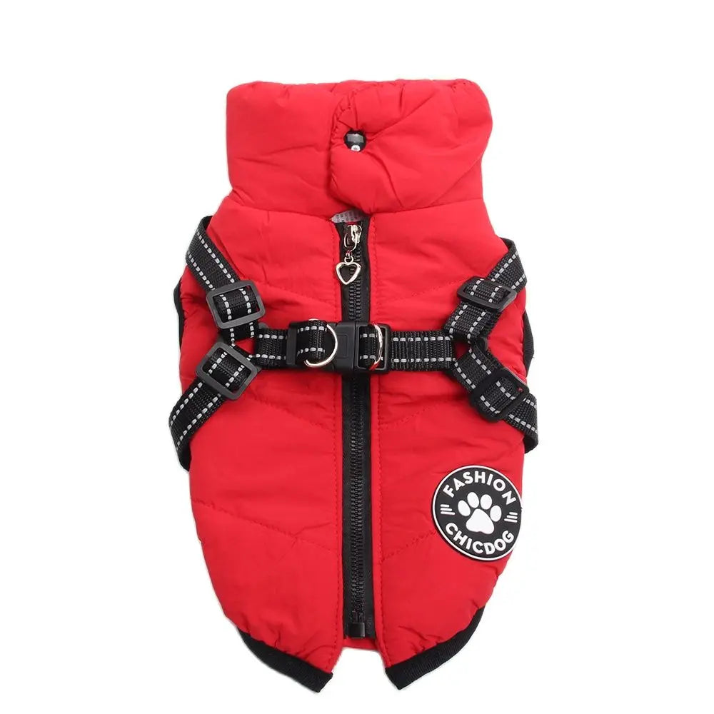 Winter Dog Coat Hoodie with Zipper Harness – Fleece Lined