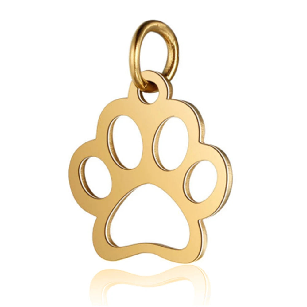 Paw Print & Bone Charm Pendants – Stainless Steel DIY Set (5 Pcs Gold)