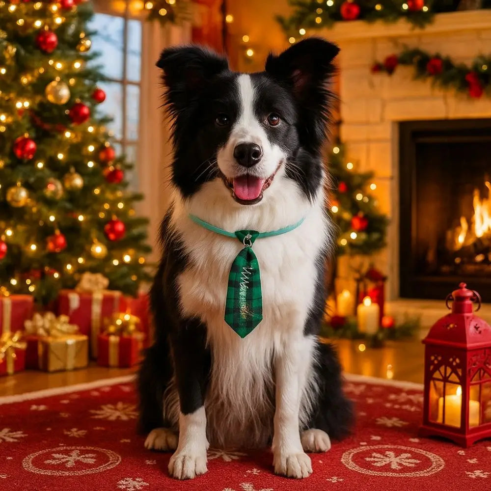 Nonecn Christmas Dog Bow Tie – Red & Green Adjustable Holiday Pet Accessory